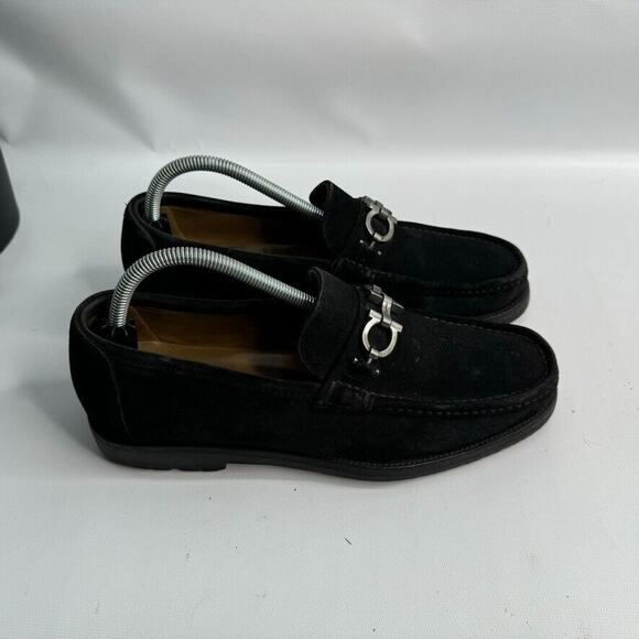 SALVATORE FERRAGAMO Men’s Diego Black Suede Horse‎ Bit Loafers US 7.5 - Picture 1 of 9